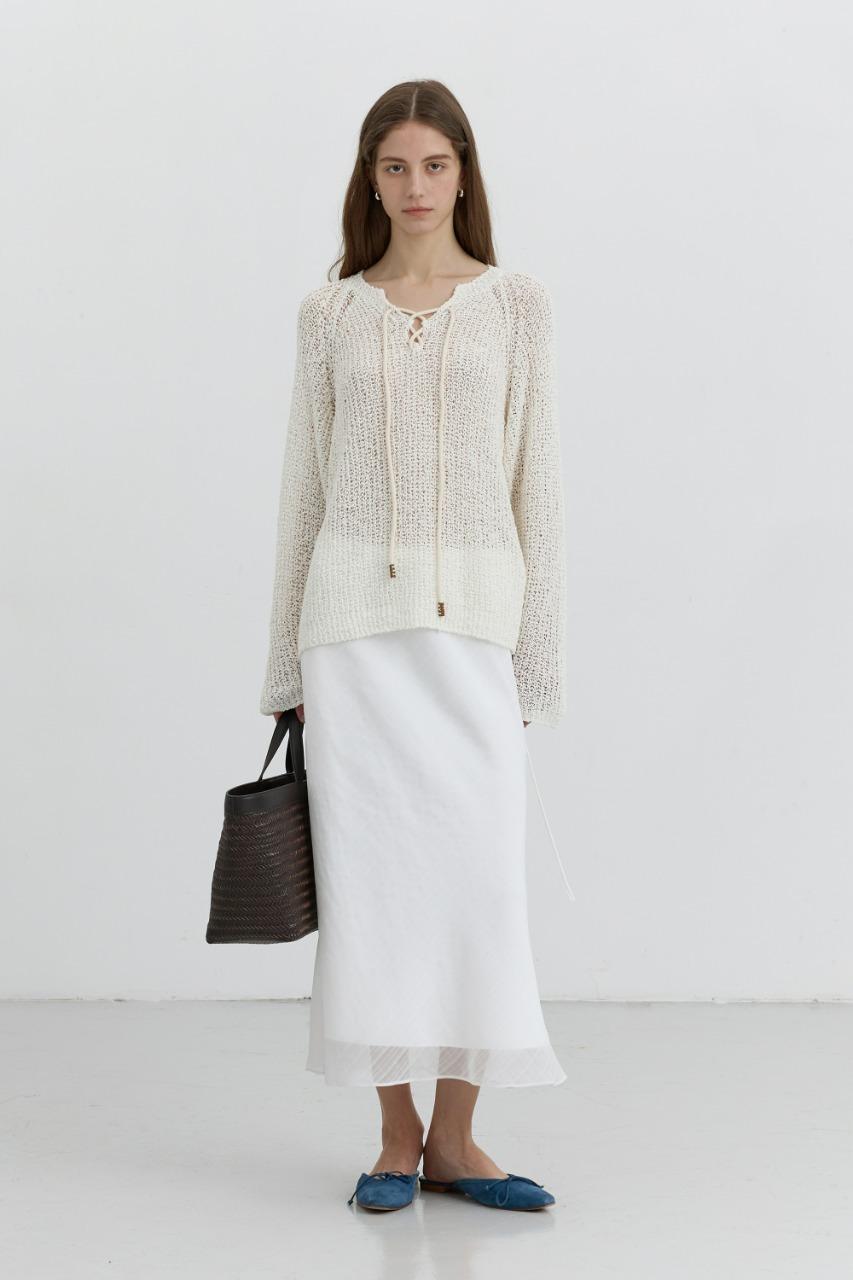 CROCHET EDGE TRIM KNIT CREAM
