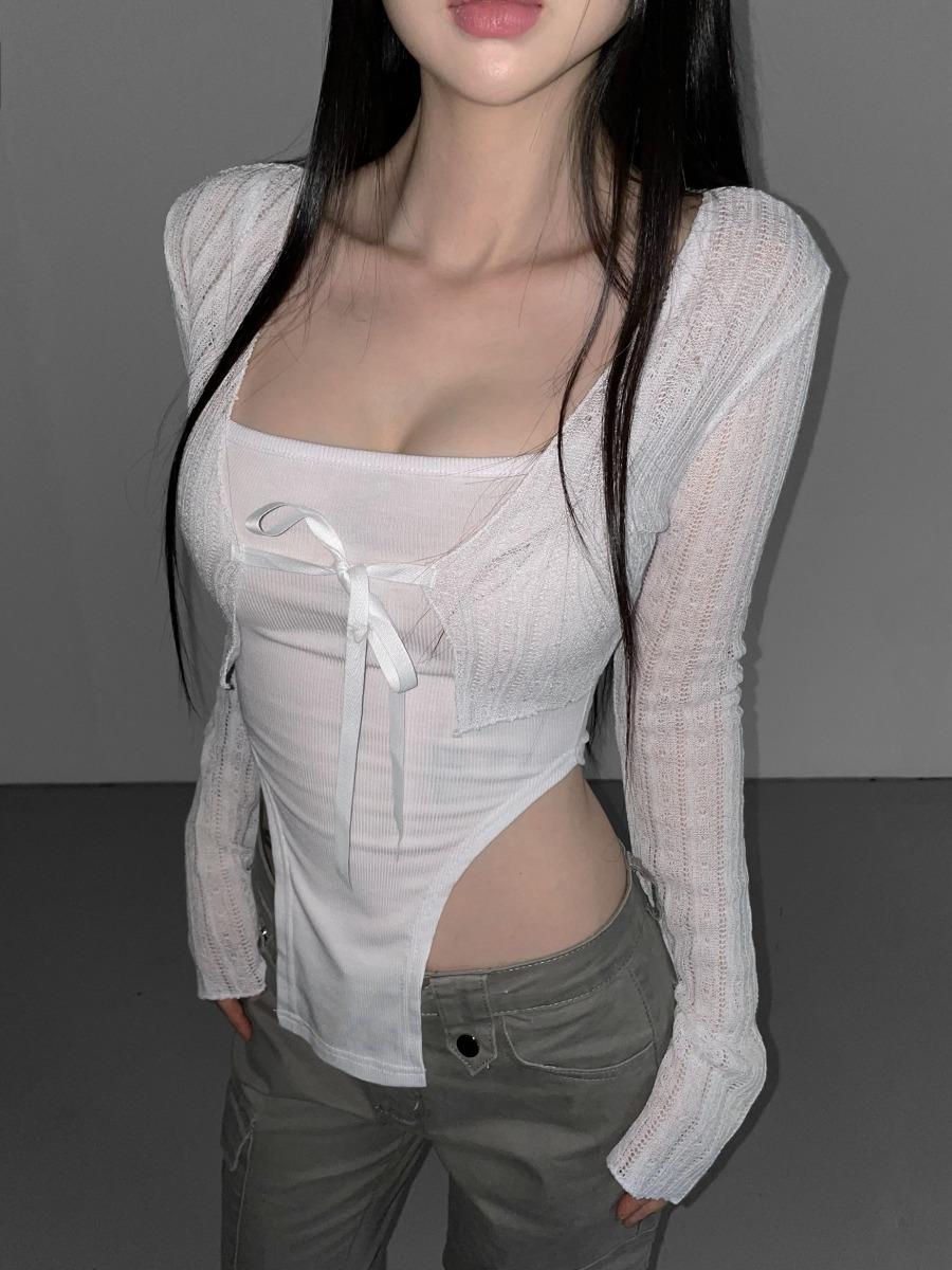 WHITE 바로배송 lavender crop bolero cd(3 color)