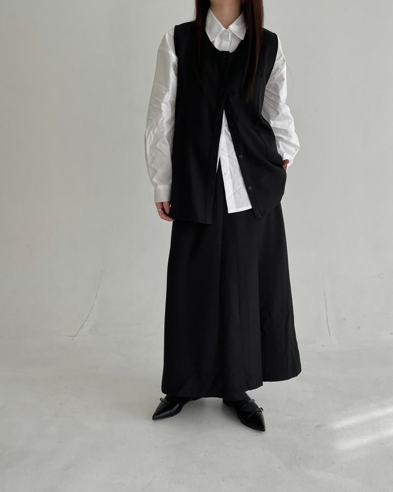 버튼 레이어드 블라우스 스커트 set