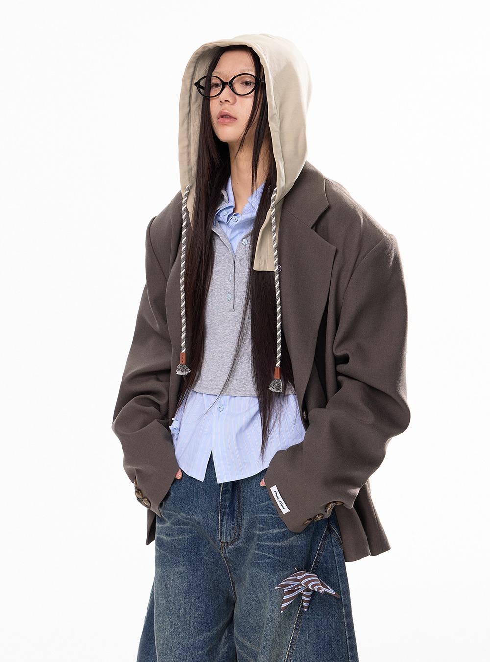 Boyfriend Hood Wool Blazer