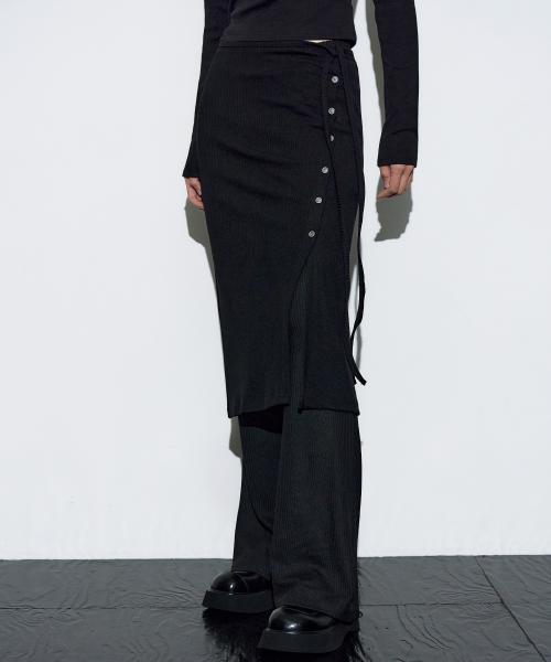 아브보르 리브드 레이어드 스커트 팬츠 [블랙]