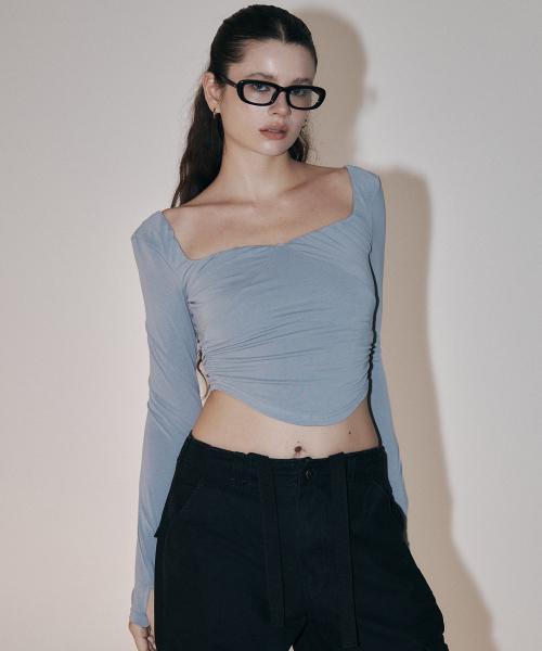 Misty Shirring Long Sleeve Top (Cool Grey)