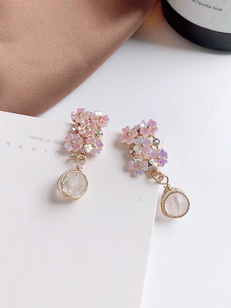 블링 플라워 부케 드롭귀걸이 -귀찌 가능