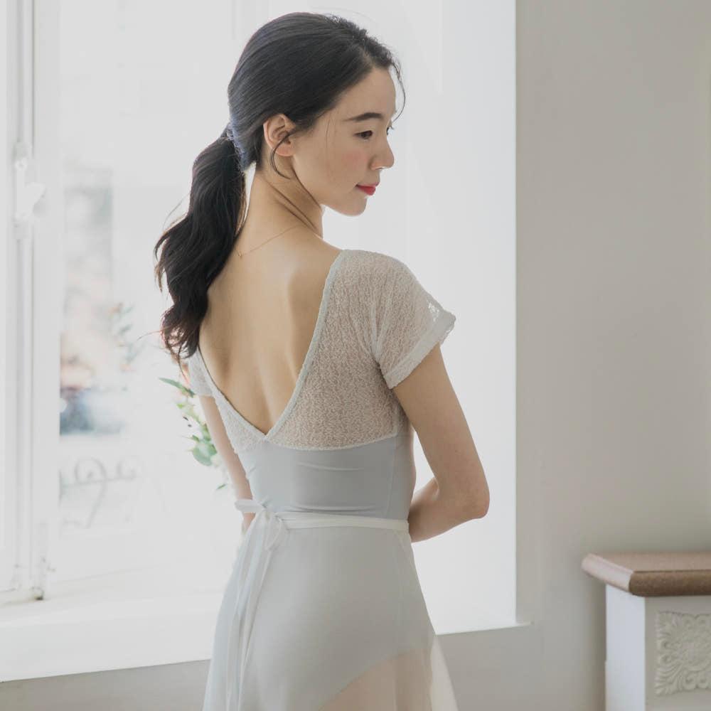 Lace Drop Shoulder 반팔 릴렉스드핏 발레복 레오타드