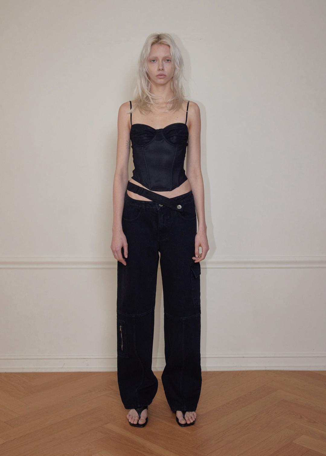 SHEER MESH BUISTIER, BLACK