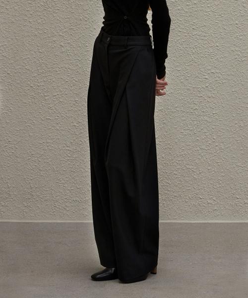 플리츠 랩 팬츠 블랙