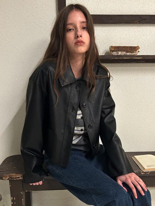 무크 레더 크롭 자켓_Black