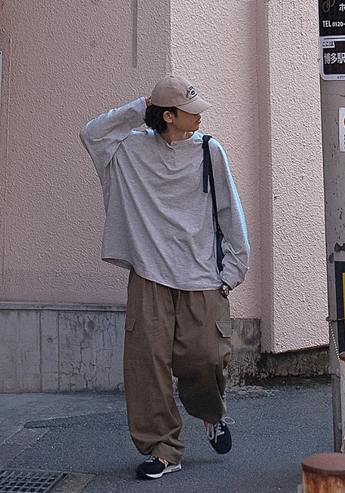 [긴팔 전컬러+반팔 아이보리 제외 당일출고][기획상품, 19800원 / 재고소진시 종료][반팔/긴팔][SEMADE] 슬럽 헨리넥 티셔츠