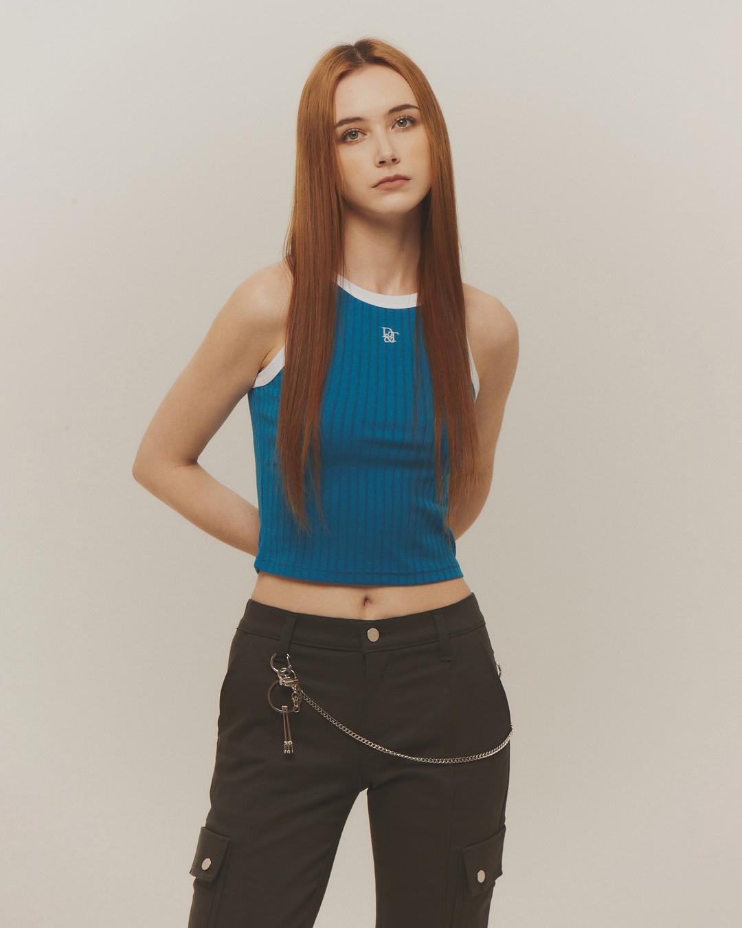 D&T LOGO CROP TANK TOP (BLUE)
