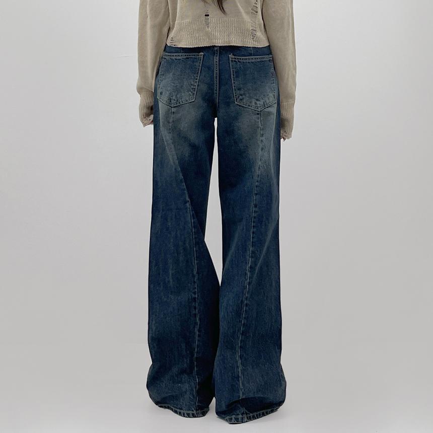 아룬 워싱 절개 와이드 데님팬츠