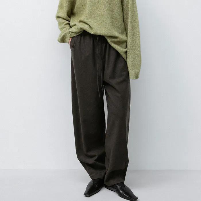Wool Flannel Oval Silhouette Pants_Dark Olive