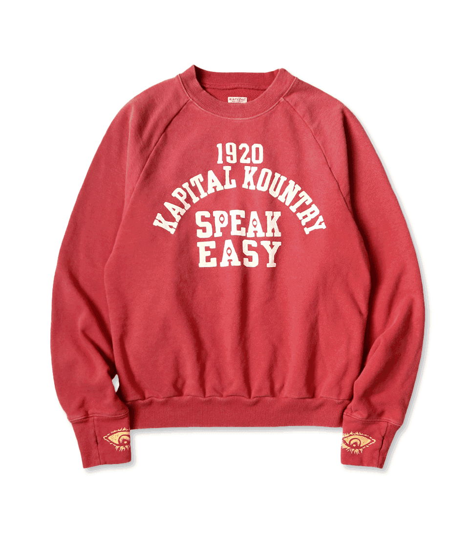 [KAPITAL] SWT KNIT RAGLAN CREW SWEATSHIRT (SPEAKEASY COLLEGE)'RED\'
