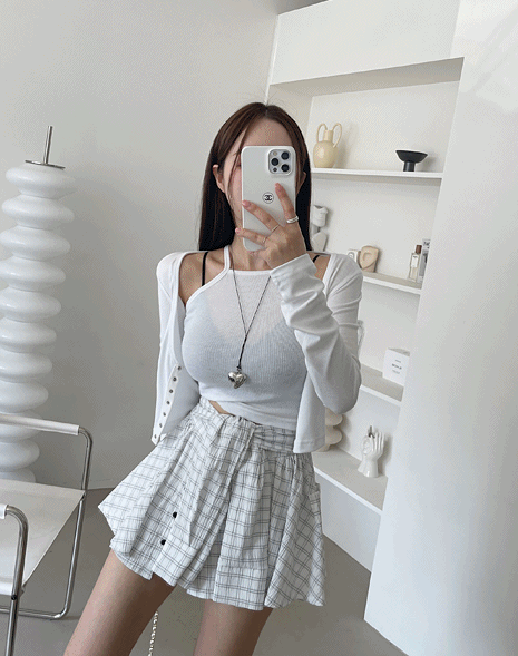 체크체크 레이어드 치마바지