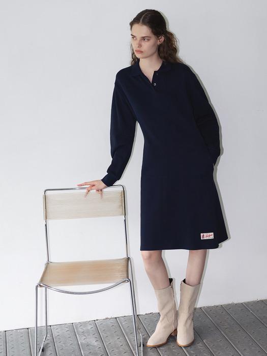 캠비어 볼륨 슬리브 피케 미디 원피스 (Ivory/Gray/Navy)