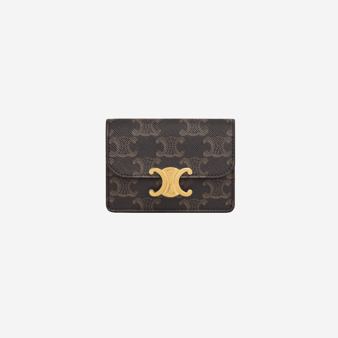 Celine Card Holder with Flap in Triomphe Canvas Tan