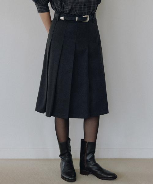 Kay wool pleats midi skirt (charcoal gray)