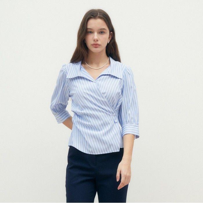 (JJ지고트) 랩 버튼 페플럼 블라우스 GR4A0BL831