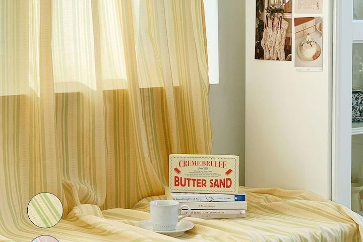 르망 스트라이프 양면 패브릭 커튼 포스터 빈티지 가리개 148x180cm 2colors