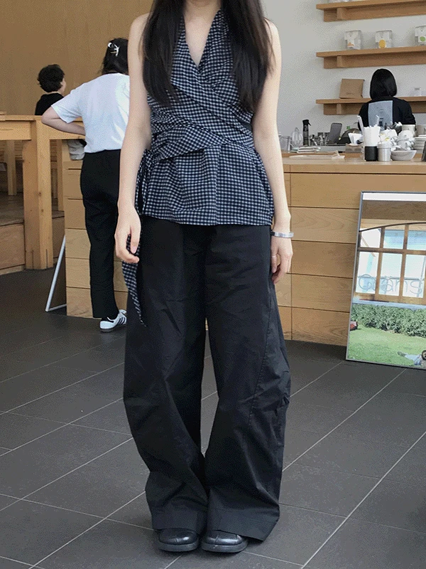 라인 벌룬 핏 코튼 팬츠