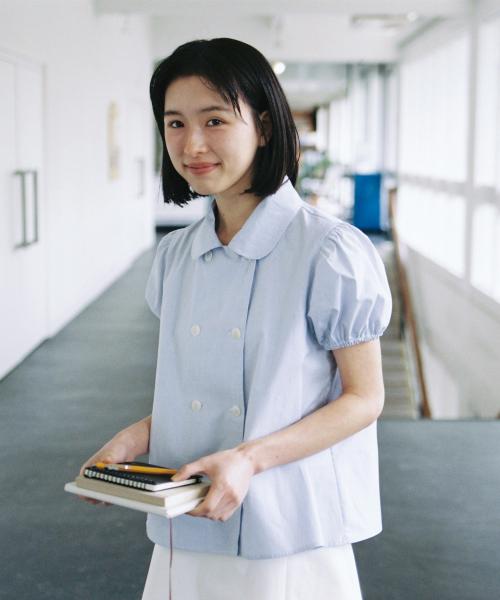 ROUND COLLAR DOUBLE BLOUSE, BLUE