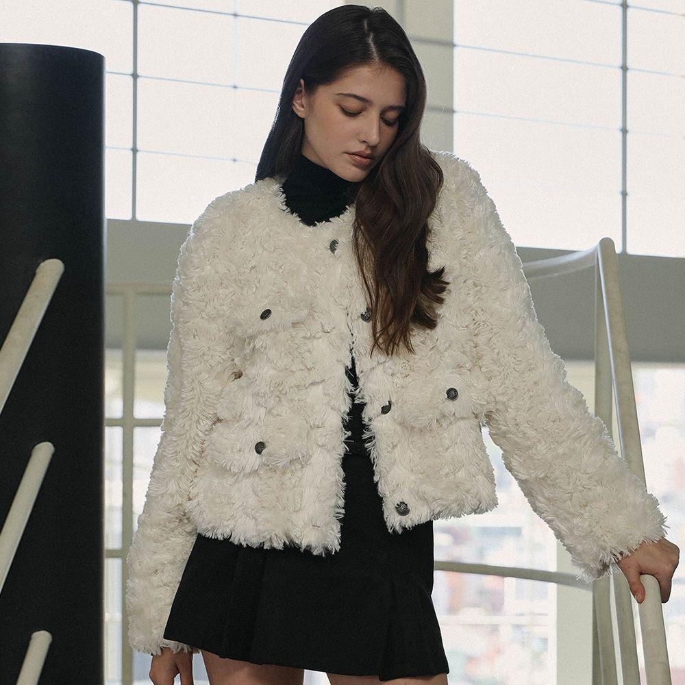 Round Fur Tweed Jacket [Ivory]