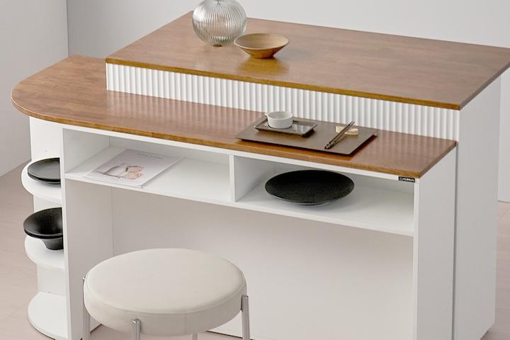 뉴플레인 모듈형 다찌 아일랜드 홈바 바테이블 미니 보조 식탁 1200 템바몰딩 유리진열장