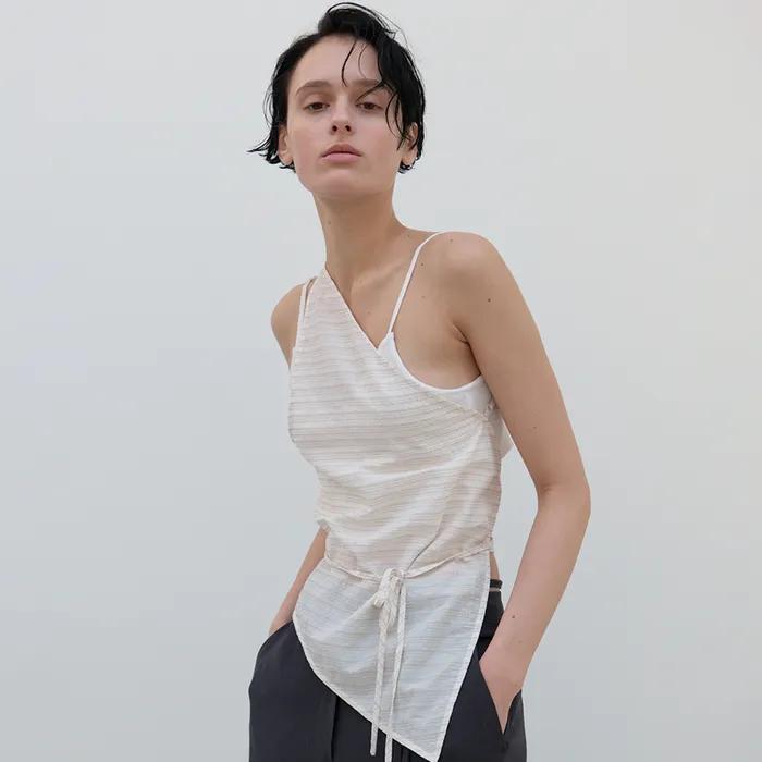 One Shoulder Sleeveless (brown stripe)