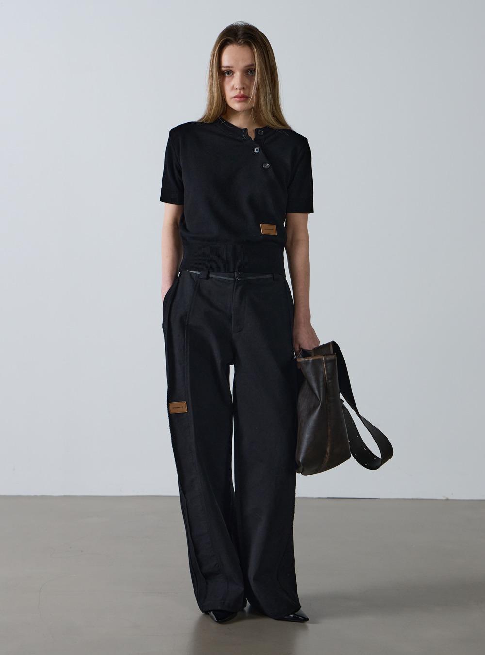 언피니쉬드 와이드 코튼 팬츠 블랙Unfinished wide cotton pants black