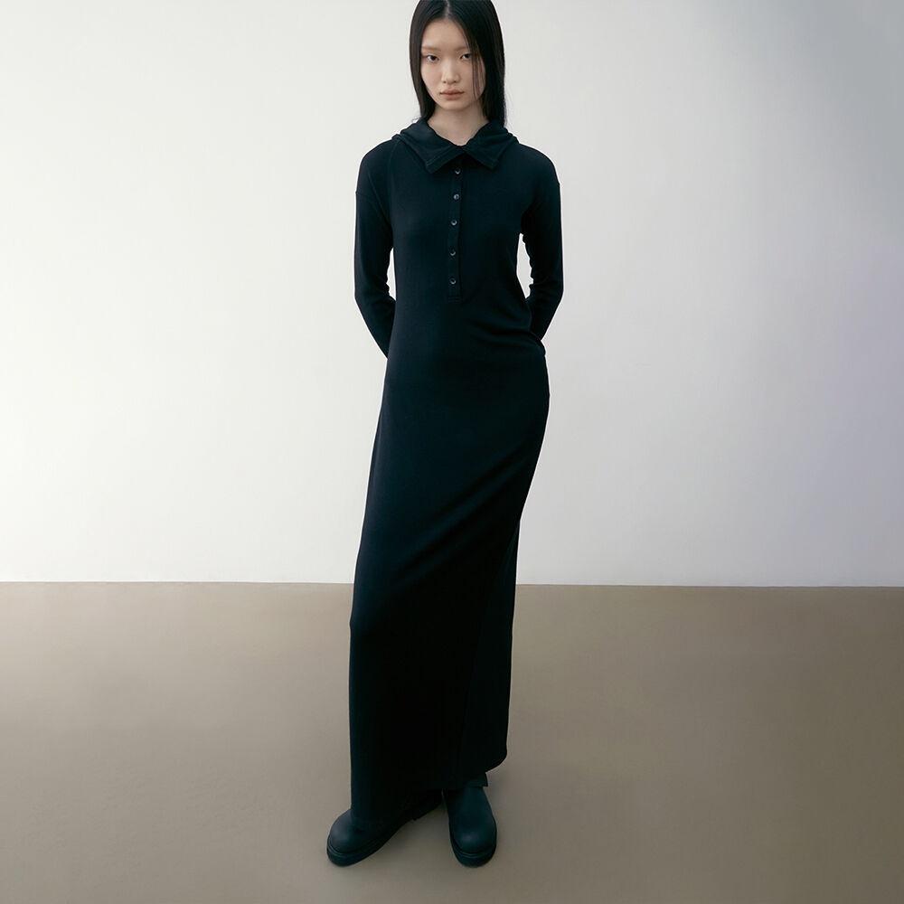 BUTTON UP HOODIE DRESS_BLACK_LW243DR02BK