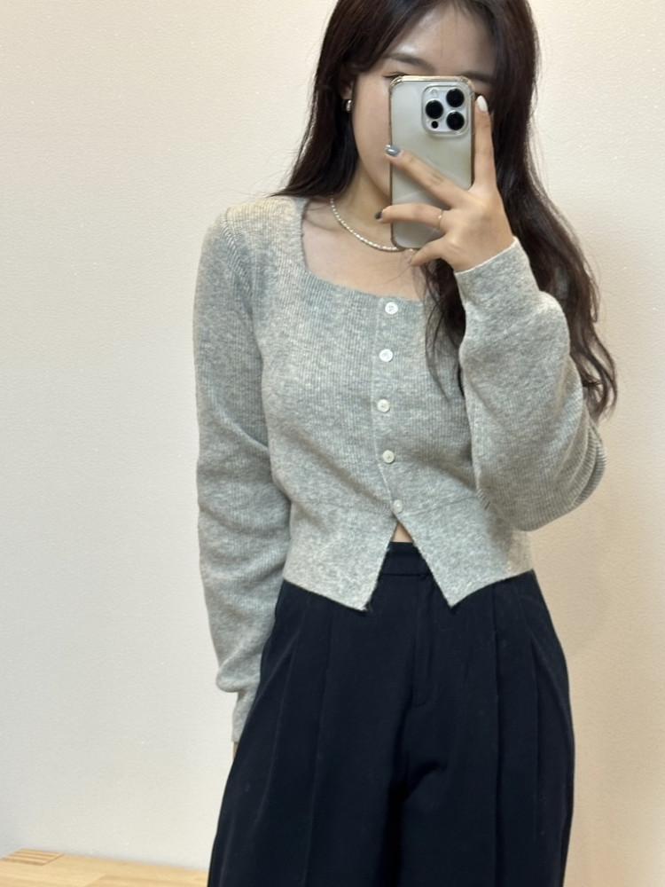 스퀘어 크롭 단추 가디건 (4color)