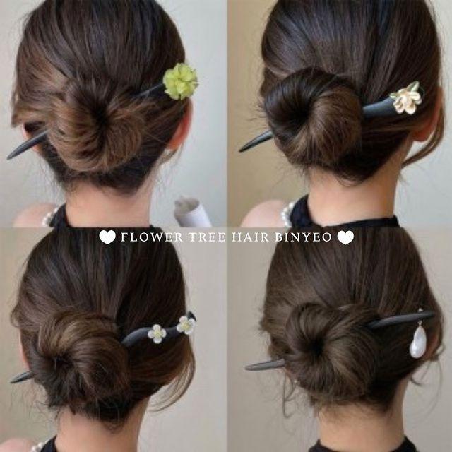 [당일출고/2개할인] 나무 헤어 비녀 올림머리 고풍 머리장식 포인트 매화 동백 플라워 진주 꽃 헤어악세사리