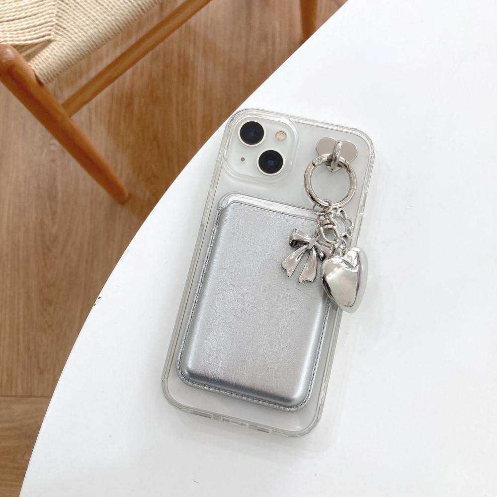 (SET) 아이폰 맥세이프 케이스 실버 하트 리본 플라워 키링 카드지갑 아이폰 15 케이스