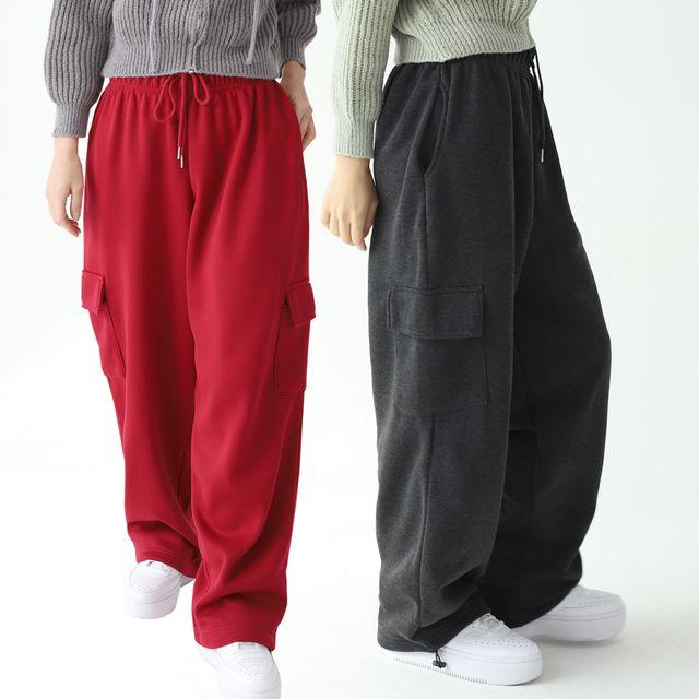 [윈터 기모/와이드핏] 밑단 스트링 투웨이 카고 와이드 기모 트레이닝 롱 팬츠 5Color [WMTP-3041]