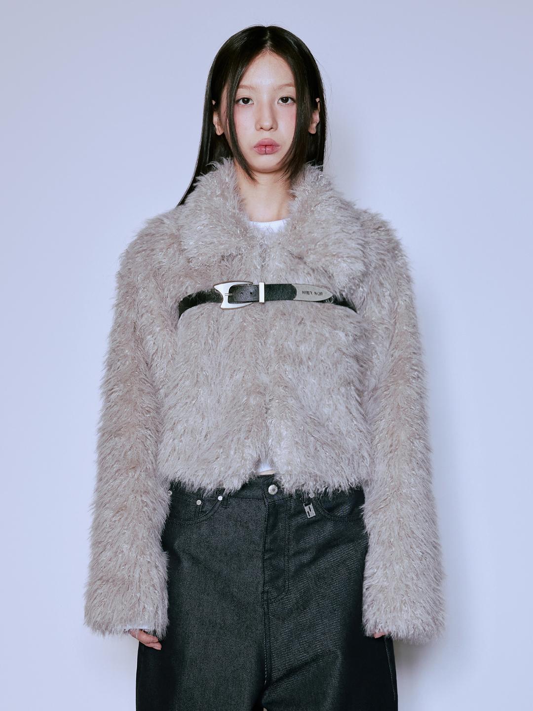 BELTED FUR JACKET_GREY