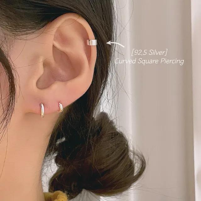 [92.5 Silver]Curved Square Piercing