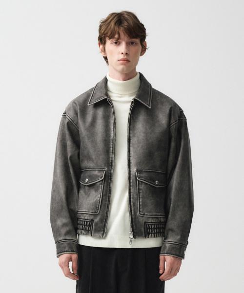 VINTAGE WASHED LEATHER BLOUSON black