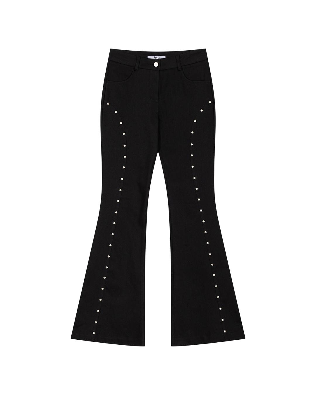 LINE STUD BOOT CUT PANTS, BLACK