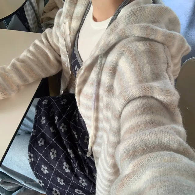 mix stripe hoody zip up (2color)