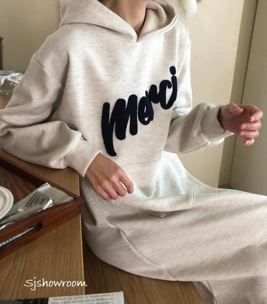 이중지 메르시 기모 후드 원피스