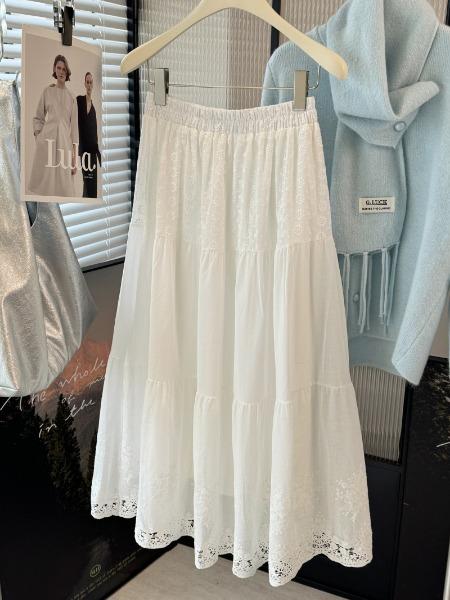 레이스 자수 퓨어 티어드 롱 스커드