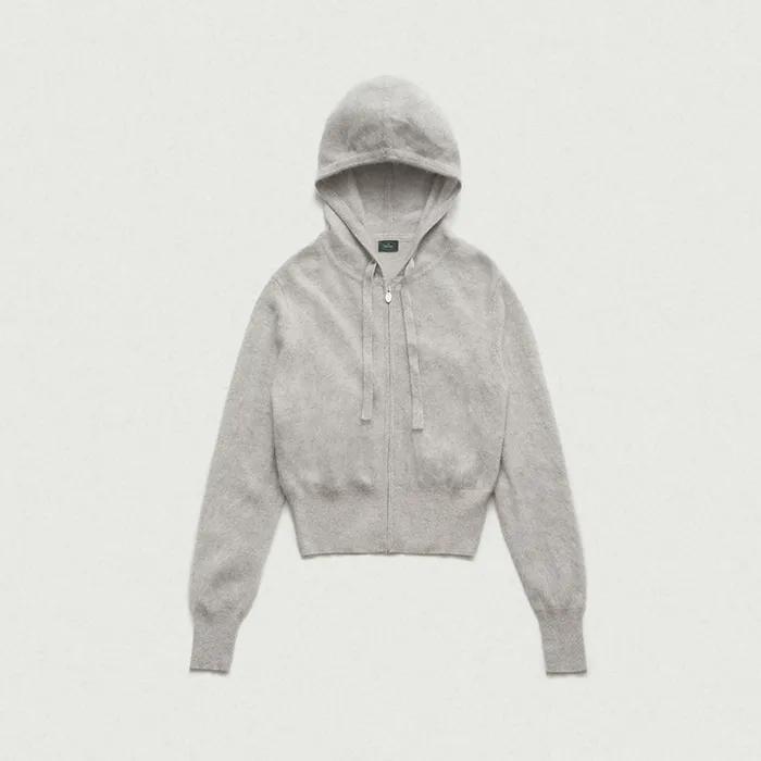 Fuzzy Hoodie Knit Zip-Up_Grey
