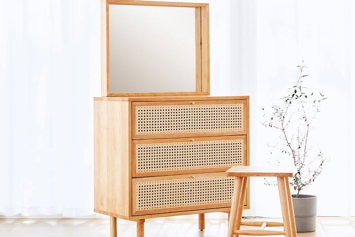 쿠폰가 199,000원ㅣ마드리드 라탄 원목 화장대