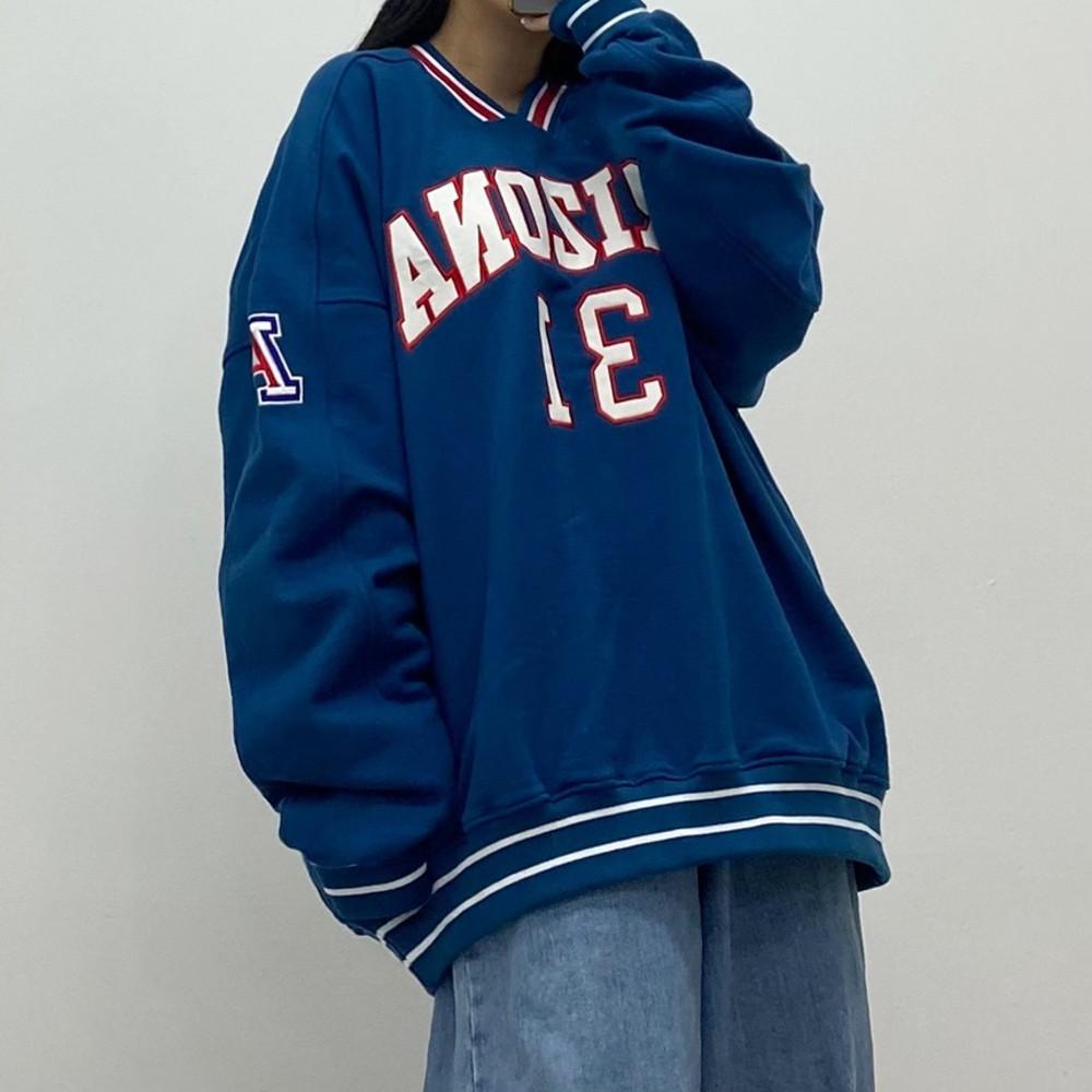 (115가능)프리미엄 남녀공용 3컬러 럭비 애리조나 헤비쭈리 오버핏 브이넥 자수 맨투맨