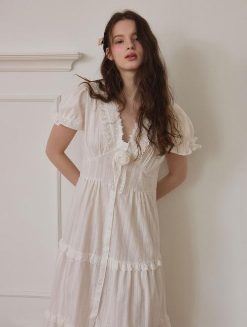 여성 마르셀 도비코튼 반소매 원피스 잠옷