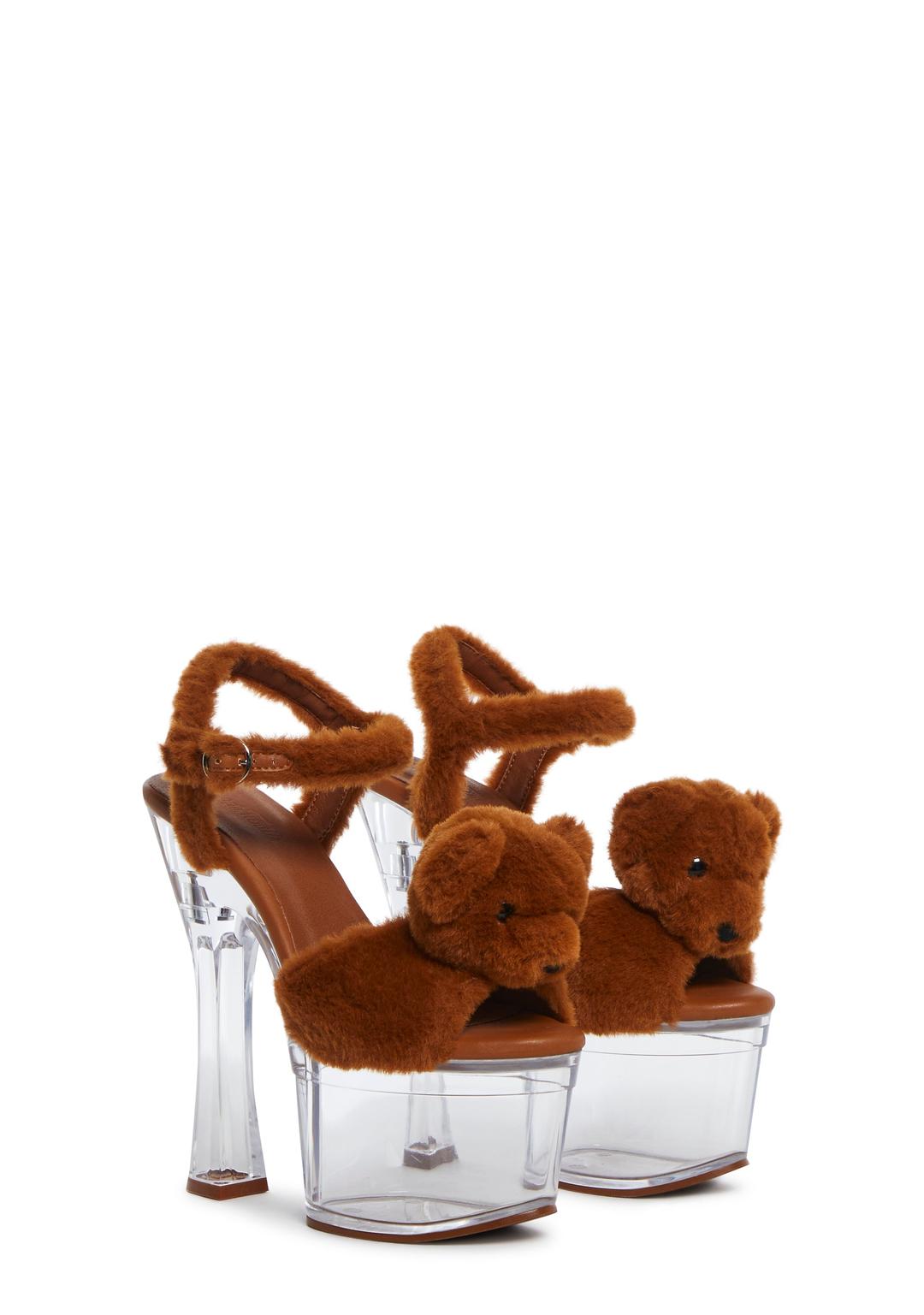Plush Paws Platform Heels - Brown - BROWN / US 5