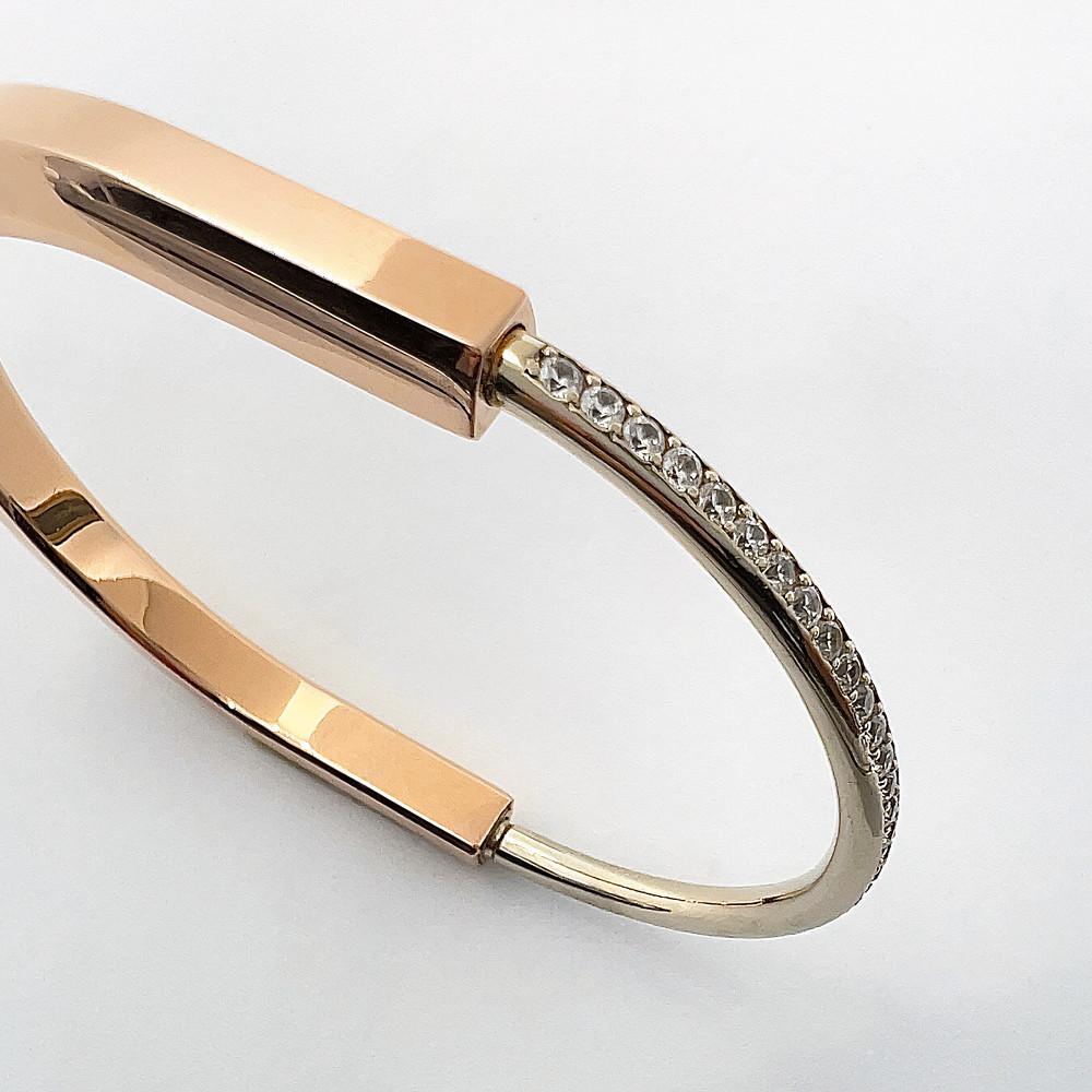 14k 18k 세련된 스타일 큐빅 타원 자물쇠 뱅글 팔찌