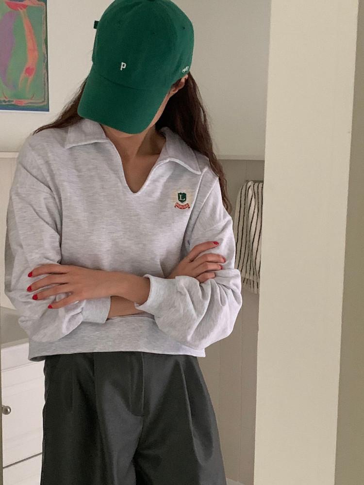 엠블 자수 브이 카라 맨투맨 4color