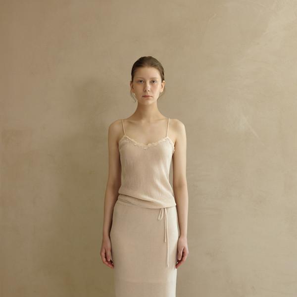 LINEN BLEND SHEER STRING KNIT SKIRT