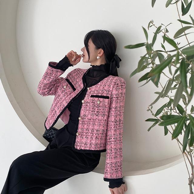 데이지 진주 배색 트위드 자켓