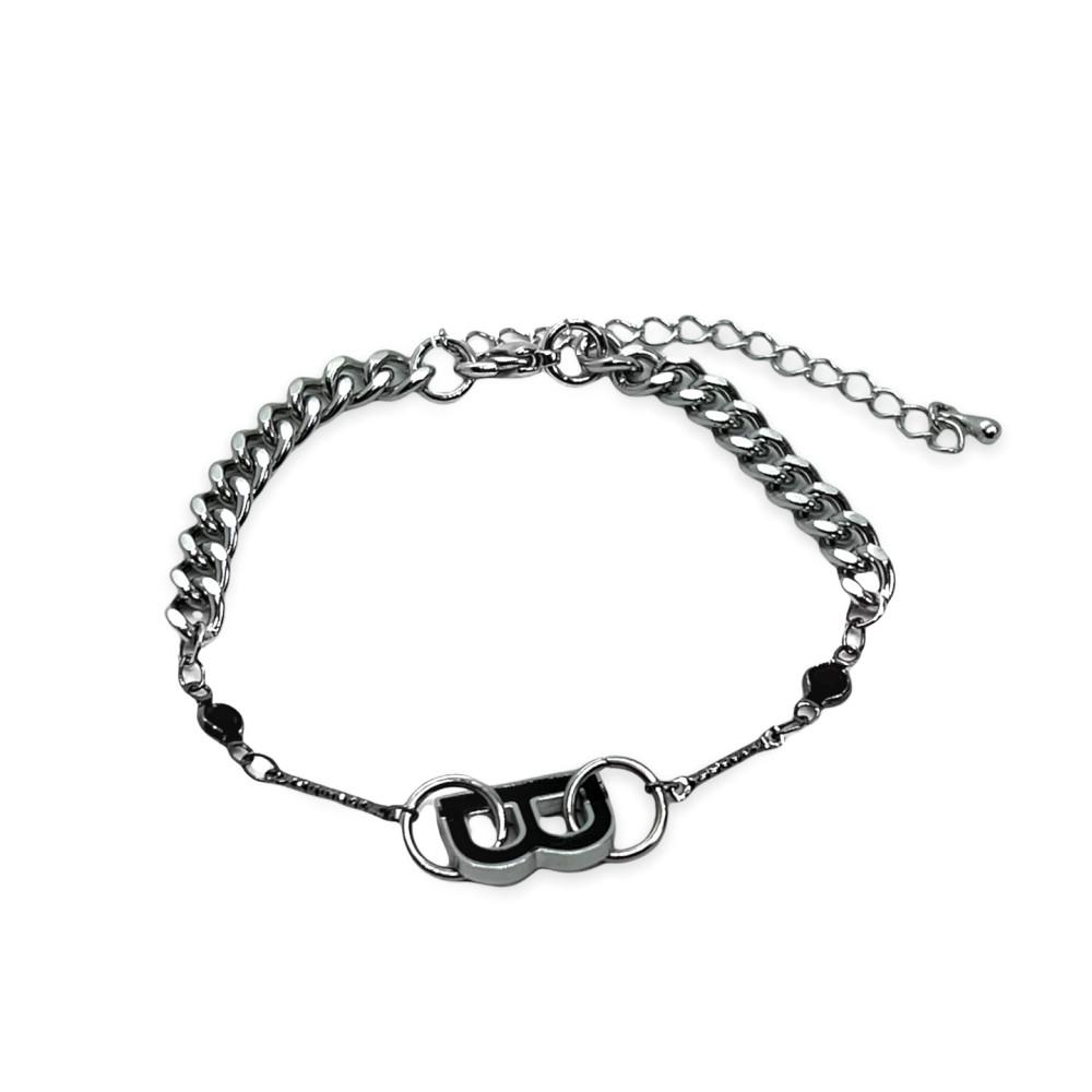 본아웃 작은 B 언발 검정 블랙 심플 체인 써지컬 스틸 팔찌